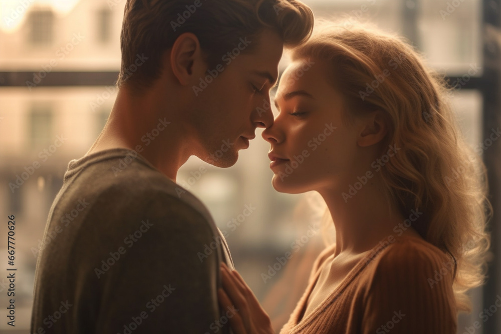 couple romantically embracing and leaning their faces against each other couple romantically embracing and leaning their faces against each other