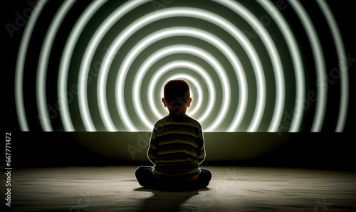 un enfant est hypnotisé par un écran de télévision, danger des écrans sur le développement du bébé