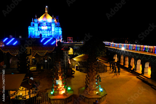 24 October 2023, Devotee at Jejuri fort, night Scene at Khandoba Temple Jejuri, dussehra in festival in night time, Maharashtra, India. photo