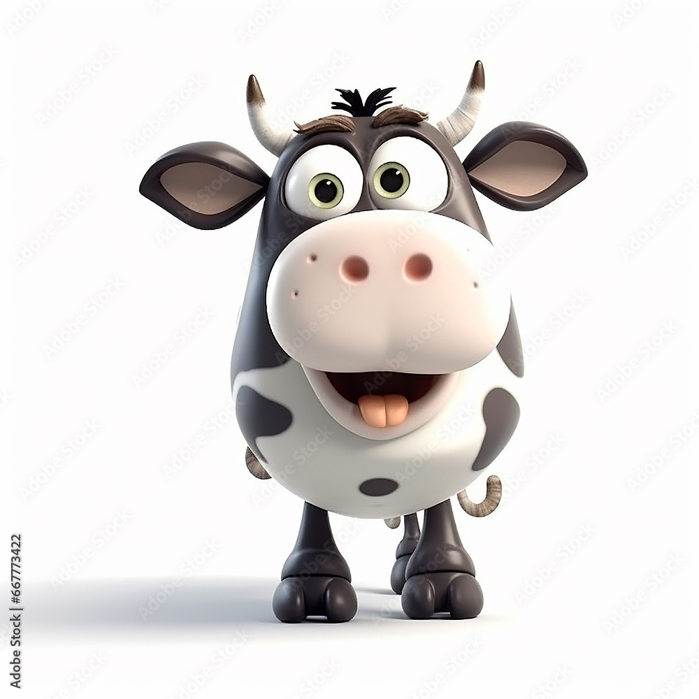 Fototapeta premium Cow, funny cute cartoon 3d illustration on white background, creative avatar
