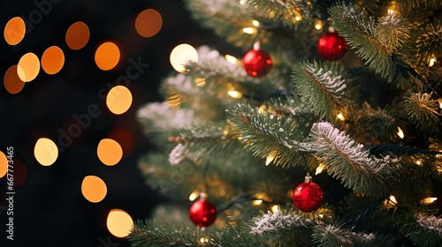 Background of a Christmas tree with a garland close-up. AI  Generative AI
