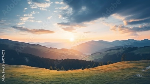 Mountain landscape at sunset  Generative AI
