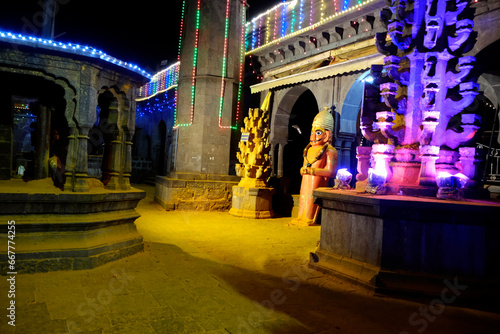 24 October 2023, Devotee at Jejuri fort, night Scene at Khandoba Temple Jejuri, dussehra in festival in night time, Maharashtra, India. photo