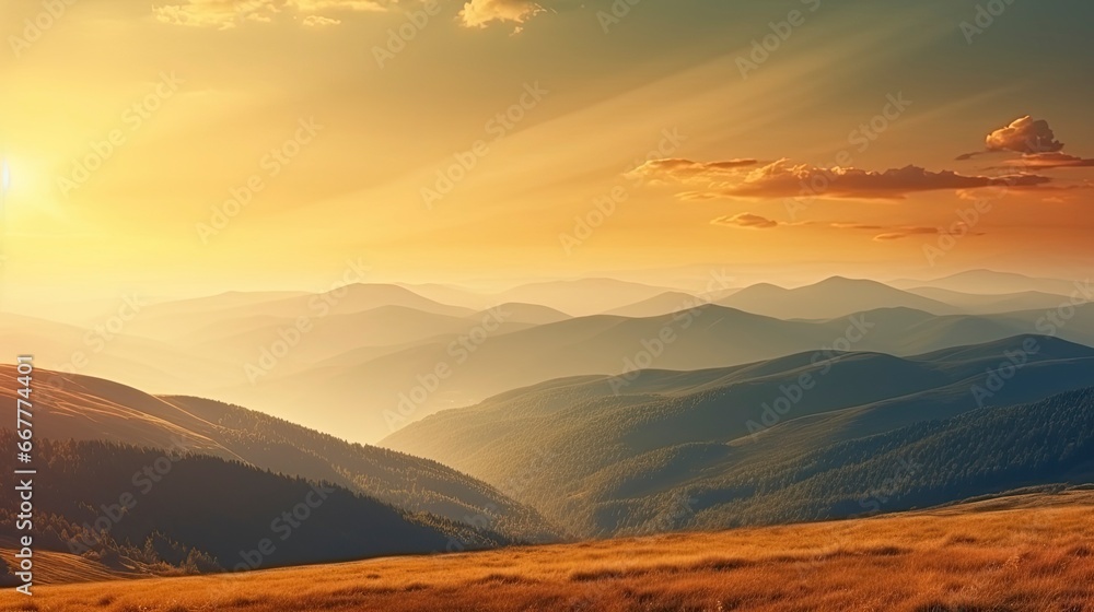 Mountain landscape at sunset, Generative AI Mountain landscape at sunset, Generative AI
