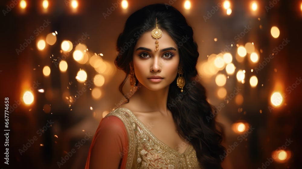Beautiful young Indian woman in fancy tradition for celebration Diwali festival. Beautiful young Indian woman in fancy tradition for celebration Diwali festival.