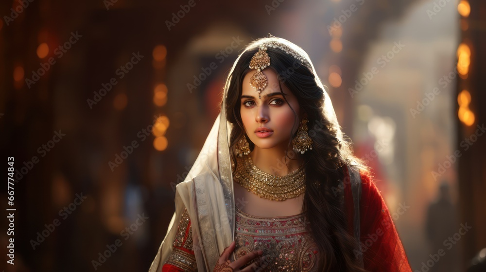 Portrait of a beautiful Indian girl in traditional costume with Kundan jewelry. in happy Diwali Portrait of a beautiful Indian girl in traditional costume with Kundan jewelry. in happy Diwali