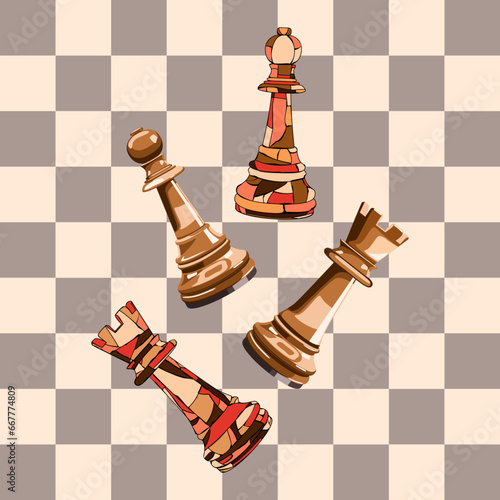 chess board with chess pieces, vector illustration 