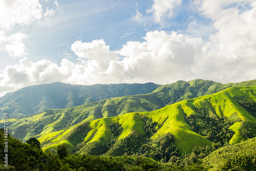 Beautiful sunrise over the mountain range at the east of Thailand.