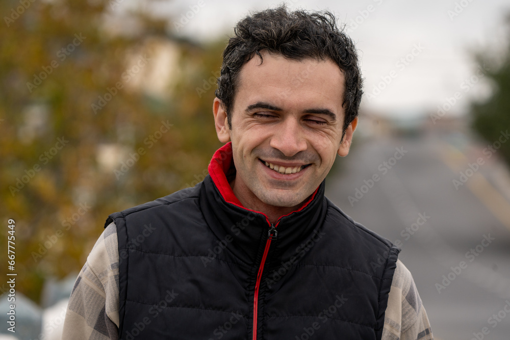 Armenian man, different emotional face actions, in the outdoor, the cold temperature, with the jacket, the man with a good smile Armenian man, different emotional face actions, in the outdoor, the cold temperature, with the jacket, the man with a good smile