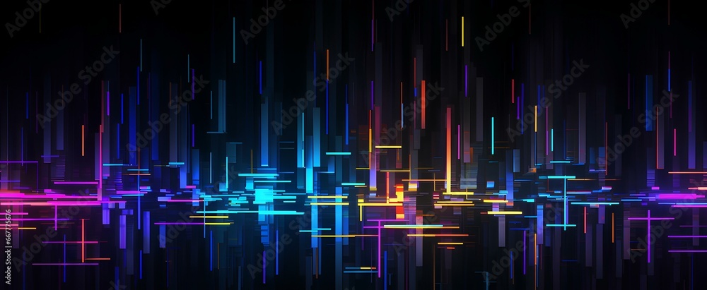 dark glitch pattern banner, futuristic, neon light, black background. generative AI dark glitch pattern banner, futuristic, neon light, black background. generative AI