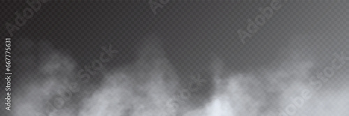 Fog, smoke on transparent background, panoramic view, vector design 