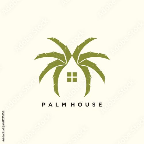 Palm house logo design vector icon with creative idea