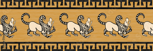 Seamless border, stylized drawing, ancient Scythian art, ethnic theme, vector design