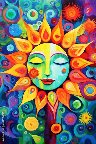 Colorful abstract illustration of the sun. Perfect for wall art  background and poster. 