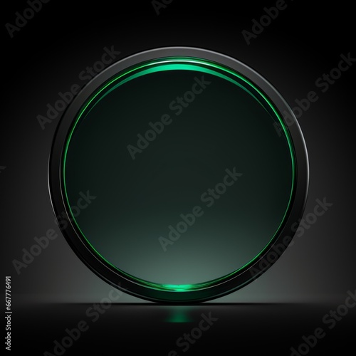 Green Glass Minimalistic Round Picture Frame. Minimalistic Ring with Realistic Texture. Square Digital Illustration. Ai Generated Empty Circle on Black Background.