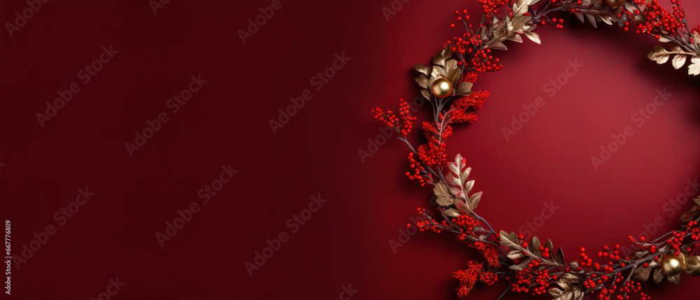 minimalistic background with christmas wreath with empty copy space 