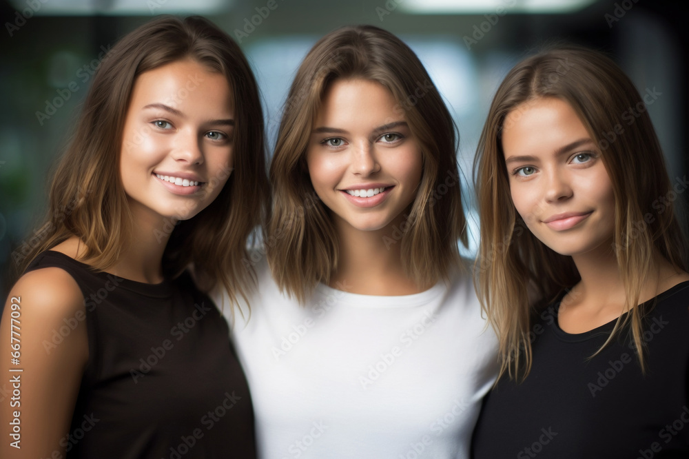 Brunette Trio Embracing Friendship, Generative AI Brunette Trio Embracing Friendship, Generative AI