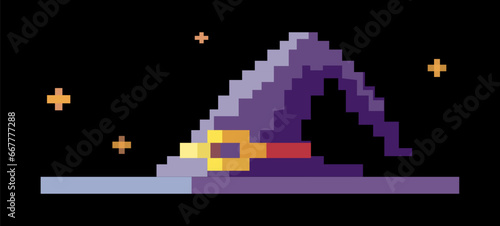 Witch hat in 8-bit style. Vector. 