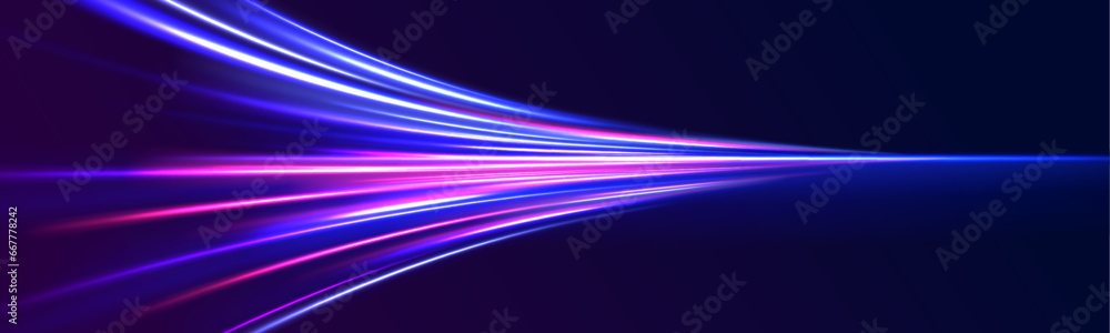 Car motion trails. Speed line motion vector background. Dynamic blue neon sport texture. Abstract neon background with shining wires.	 - obrazy, fototapety, plakaty 