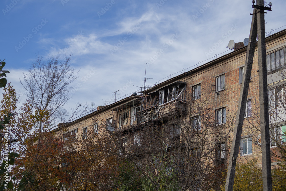 Irpin, Ukraine. 24.10.23 : a russian rocket hit the house and destroyed it