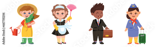 Kids in Professional Uniform for Different Job Vector Set