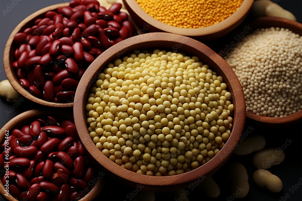 Obraz premium A harmonious mix of red beans, rice, mung beans, and sesame