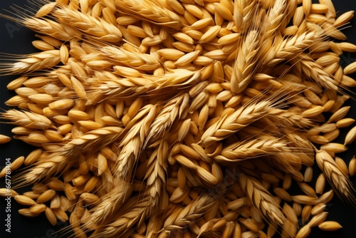 A full display of oat  wheat  and barley grains  covering the canvas