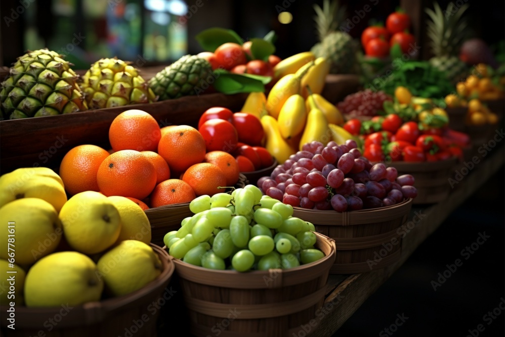 A market brimming with fresh and colorful fruits, a treat for shoppers