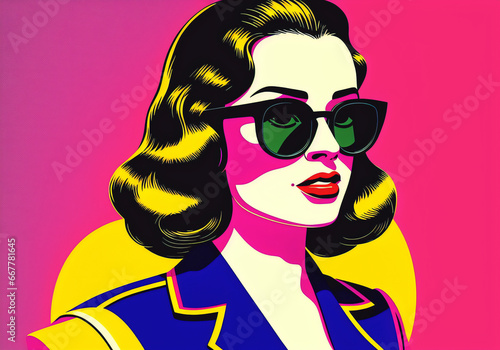 Retro fashion girl in sunglasses. Pop art style.
