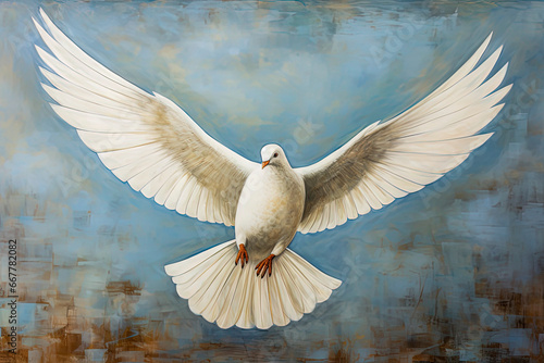 Generative AI illustration of white dove of peace flying