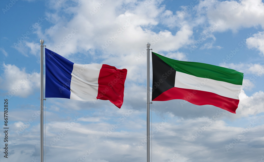 Kuwait and France flags, country relationship concept Kuwait and France flags, country relationship concept