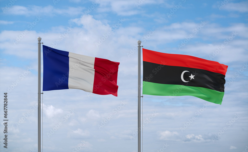 Libya and France flags, country relationship concept Libya and France flags, country relationship concept