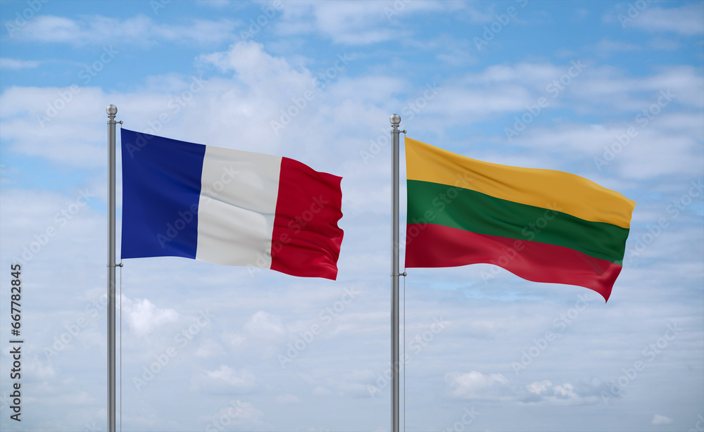 Lithuania and France flags, country relationship concept Lithuania and France flags, country relationship concept