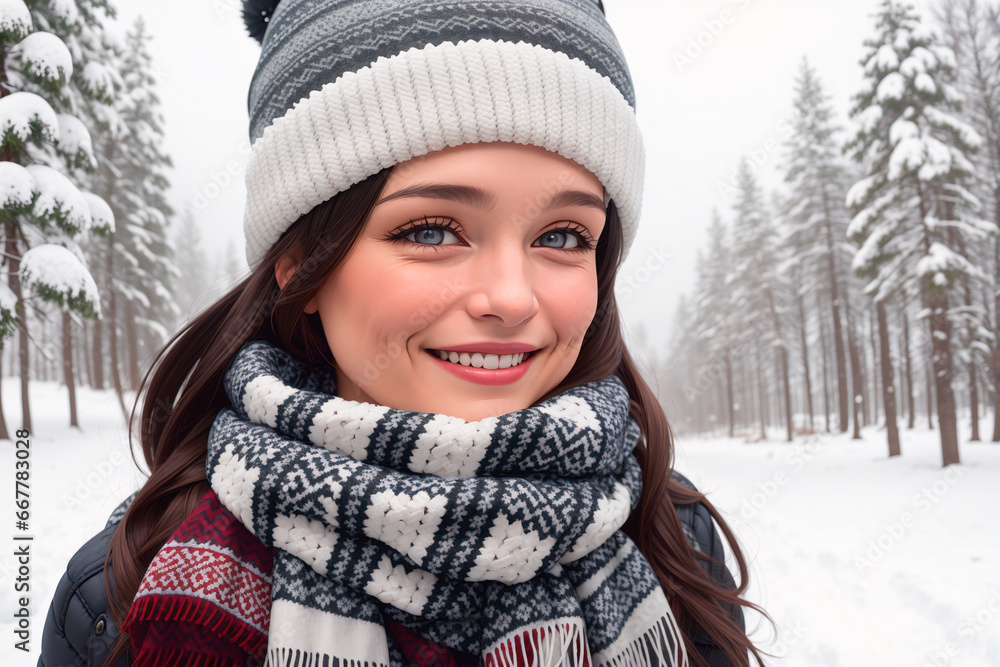 Portrait of a beautiful young woman in a winter hat and scarf Portrait of a beautiful young woman in a winter hat and scarf
