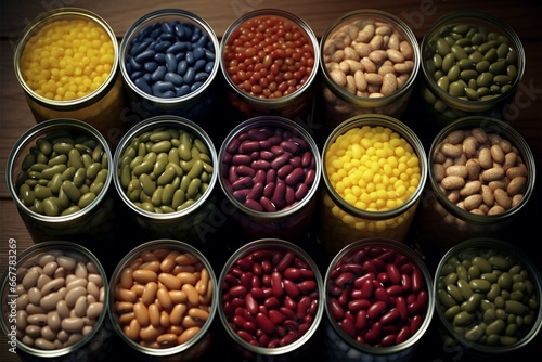 An array of canned beans, showcasing a diverse selection of flavors