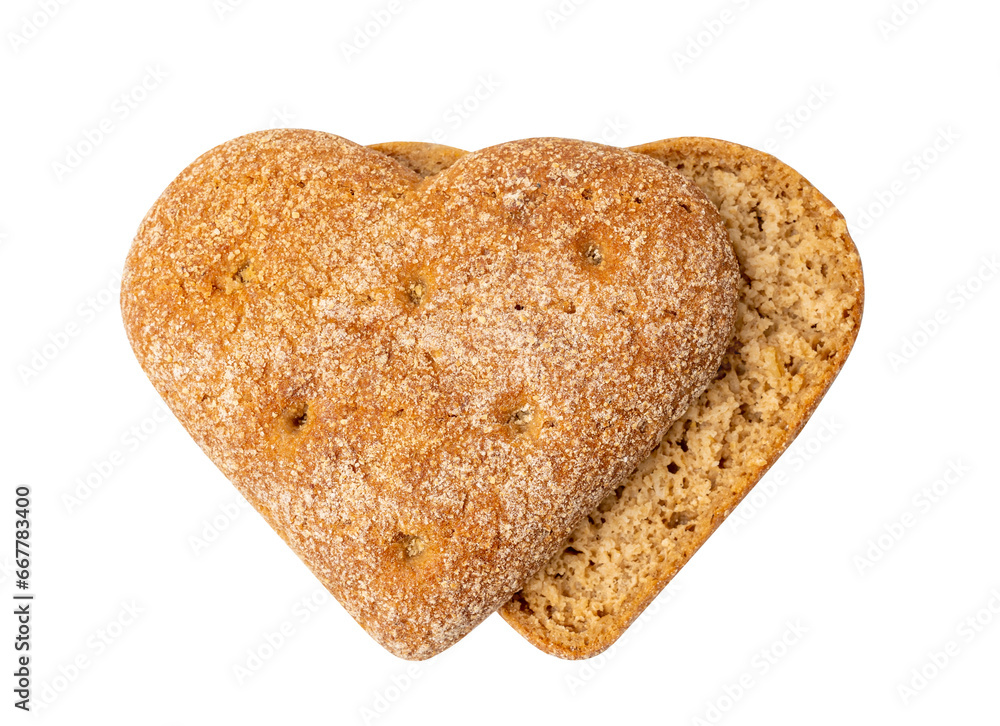Oatmeal Bun in the Shape of a Heart Isolated, Gluten Free Flat Finnish Bread Roll Oatmeal Bun in the Shape of a Heart Isolated, Gluten Free Flat Finnish Bread Roll