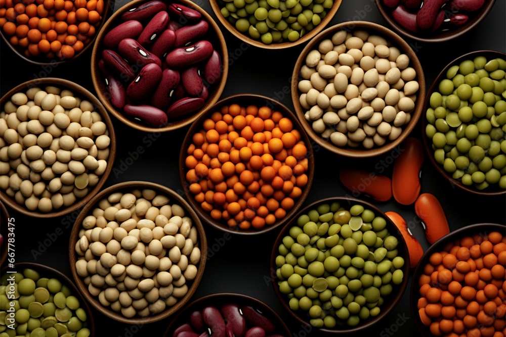 An assorted collection of legumes and beans in a visually pleasing display An assorted collection of legumes and beans in a visually pleasing display