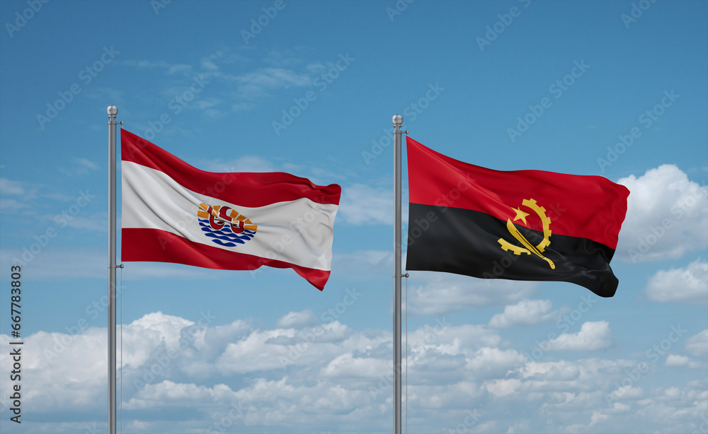 French Polynesia and Angola national flags, country relationship concept French Polynesia and Angola national flags, country relationship concept