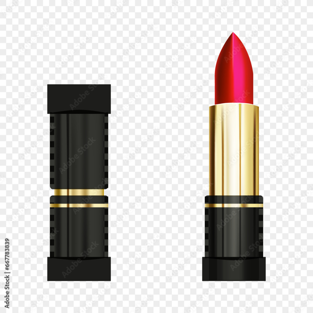 Obraz premium Red realistic vector lipstick with gold elements