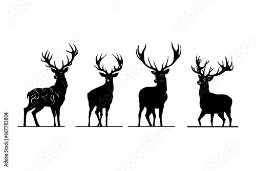 vintage deer set silhouette 