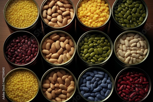 Assorted canned beans  presenting a variety of canned legumes