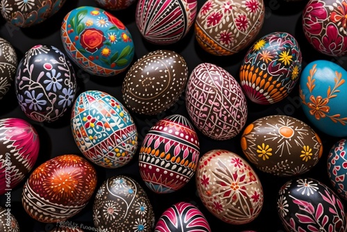 continuous pattern of decorated eggs for Easter. Generative AI