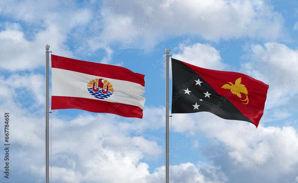 Papua New Guinea and French Polynesia flags, country relationship concept Papua New Guinea and French Polynesia flags, country relationship concept