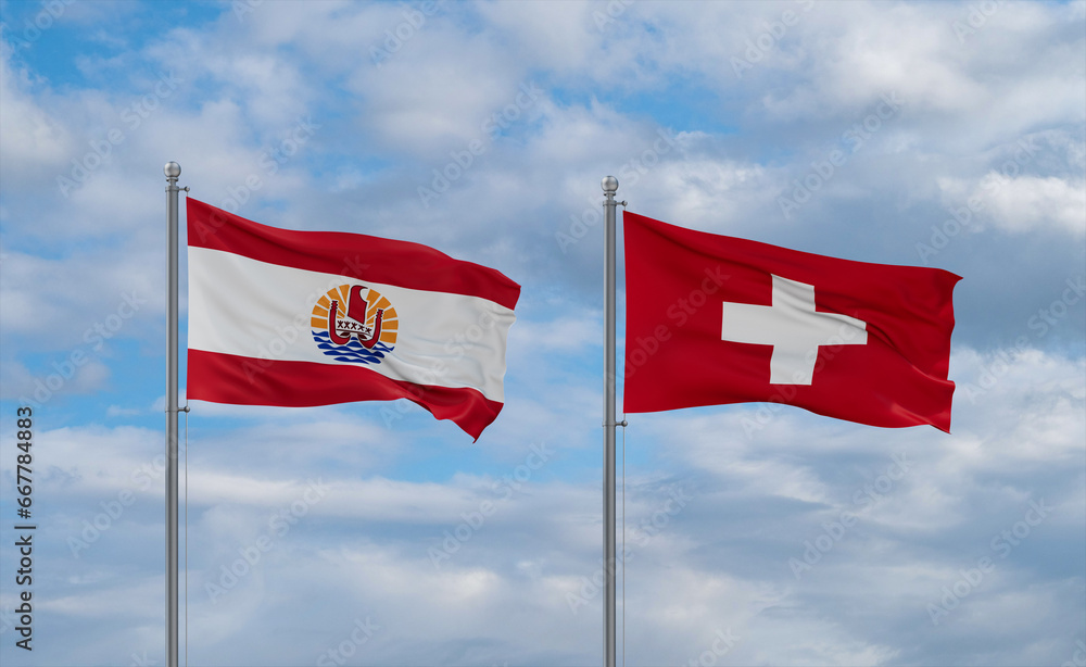 Switzerland and French Polynesia flags, country relationship concept