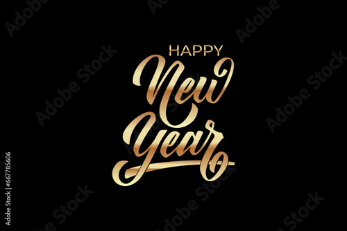 Happy New Year hand lettering calligraphy. Vector holiday illustration element. Typographic element