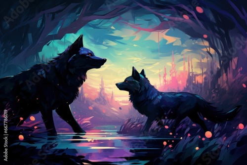 Swift shadow wolves  blending seamlessly into the night as they hunt their prey - Generative AI