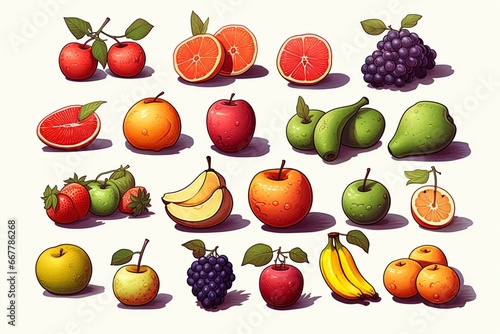 Fruit illustrations in a clean 2D art style on a white background