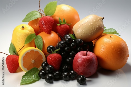 Fruits placed against a white background  creating a clean contrast