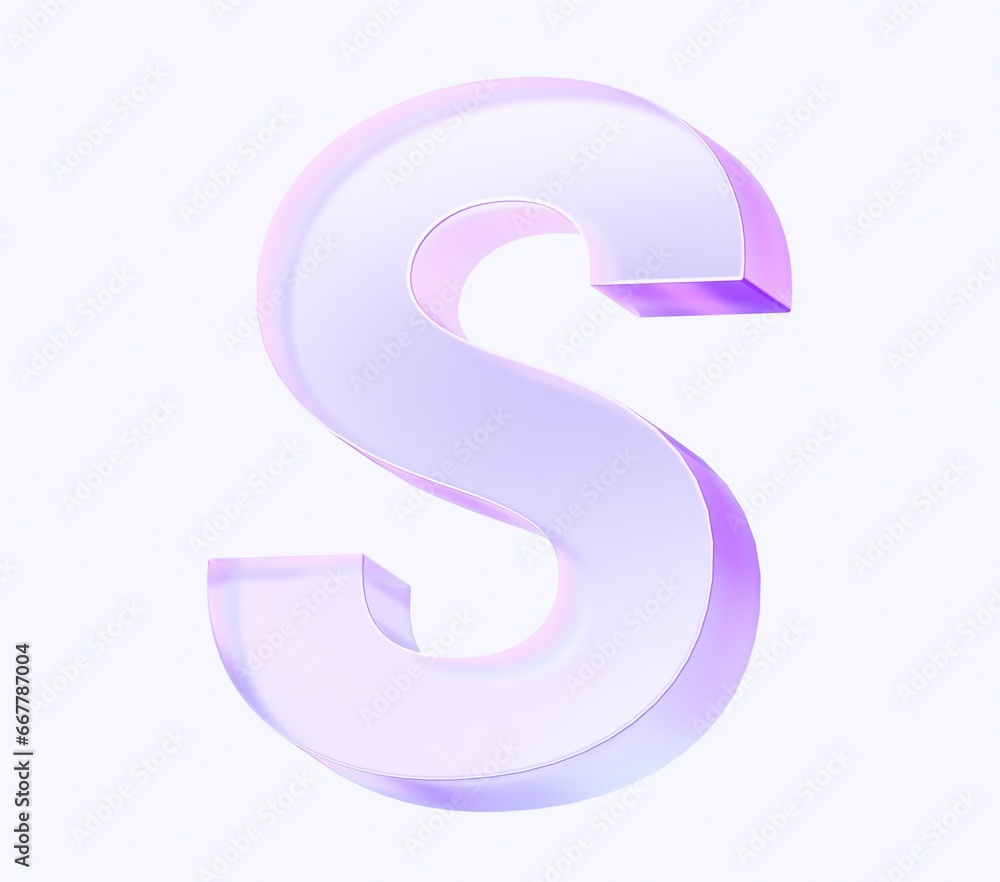 letter S with colorful gradient and glass material. 3d rendering illustration for graphic design, presentation or background