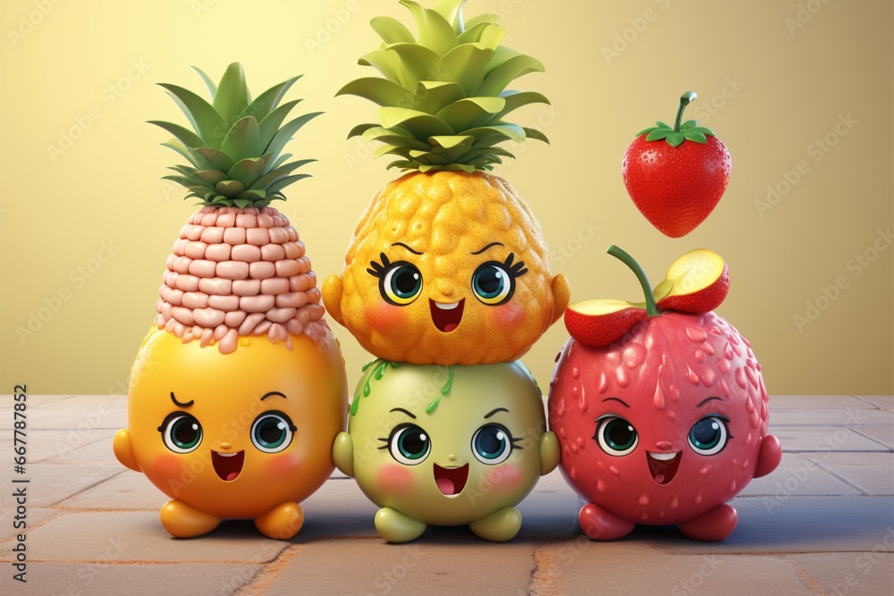 Playful fruit cartoons, a world of cute animated personalities Playful fruit cartoons, a world of cute animated personalities
